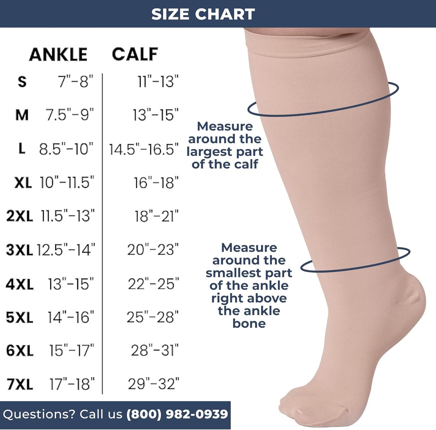 for Women and Men 20-30Mmhg Wide Calf - plus Size Opaque Compression Support Stockings for Nursing, Varicose Veins Circulation - Beige, 3X-Large - AB201