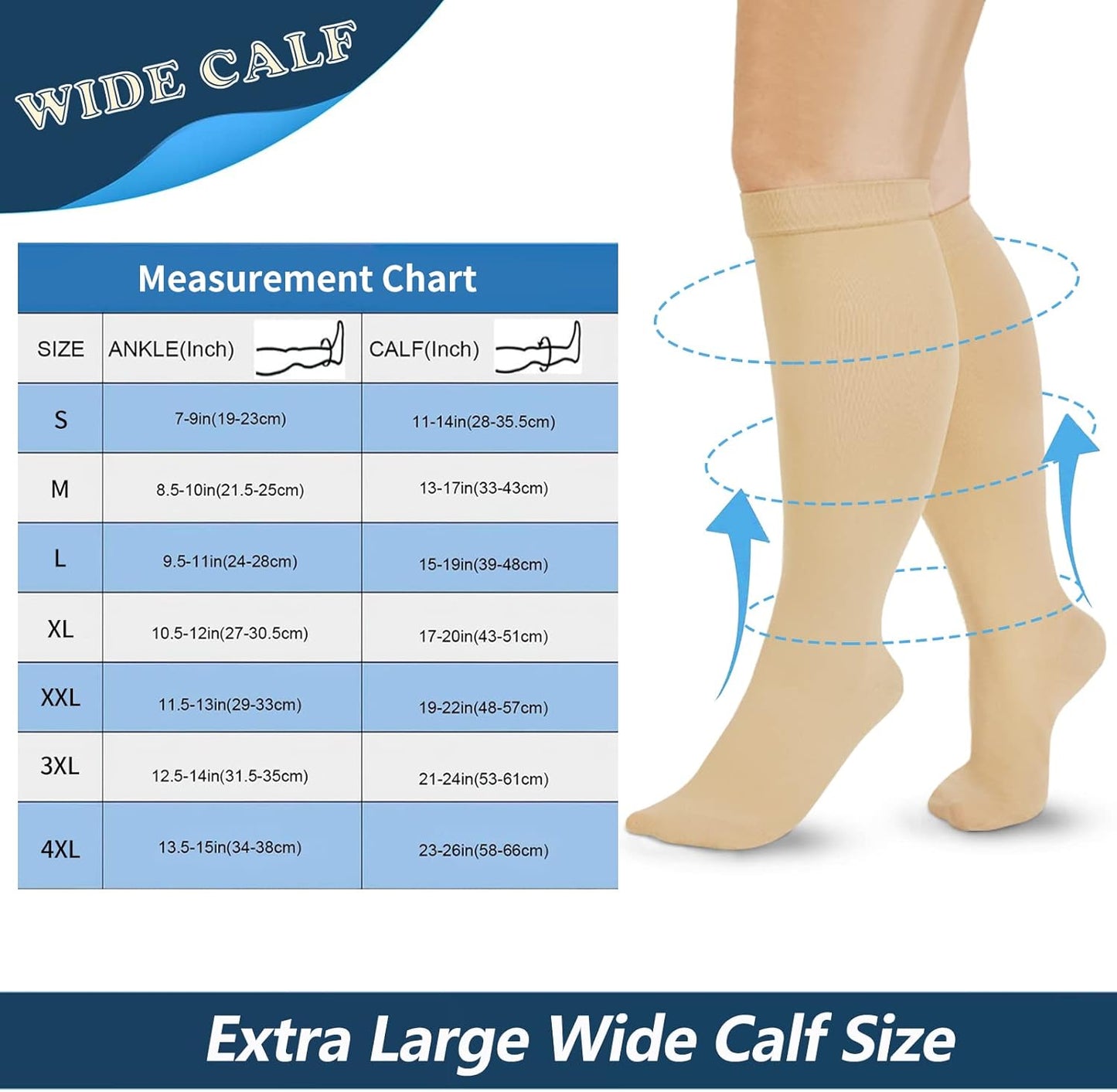 Extra Wide Calf Compression Socks for Women & Men, plus Size Compression Socks 20-30 Mmhg, Knee High Stockings to Prevent Swelling, Pain