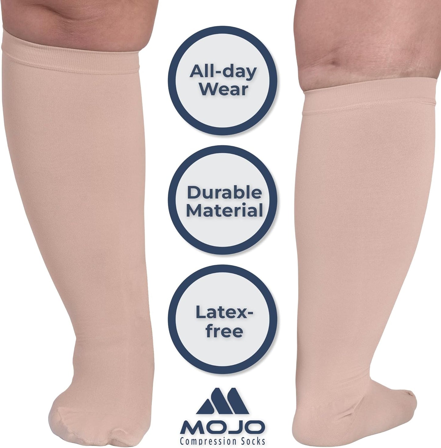 for Women and Men 20-30Mmhg Wide Calf - plus Size Opaque Compression Support Stockings for Nursing, Varicose Veins Circulation - Beige, 3X-Large - AB201