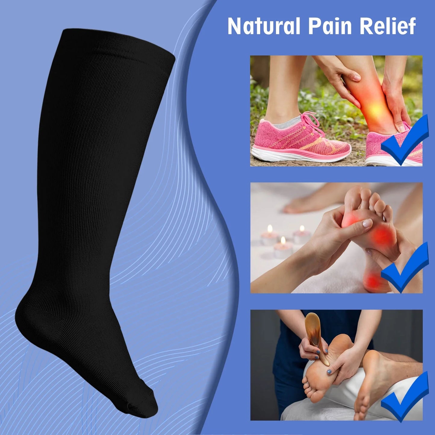 Compression Socks for Women, 3 Pairs Medical Compression Socks, Circulation 20-30 Mmhg Light Knee High Stockings for Men and Women - Best Support for Running, Nursing,Black, 2XL