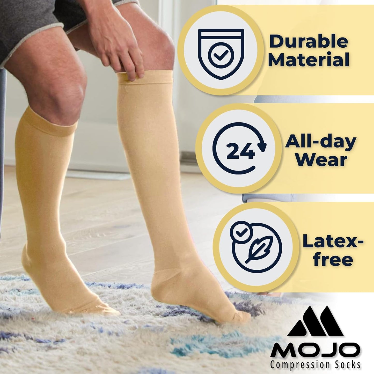 for Women and Men 20-30Mmhg Wide Calf - plus Size Opaque Compression Support Stockings for Nursing, Varicose Veins Circulation - Beige, 3X-Large - AB201