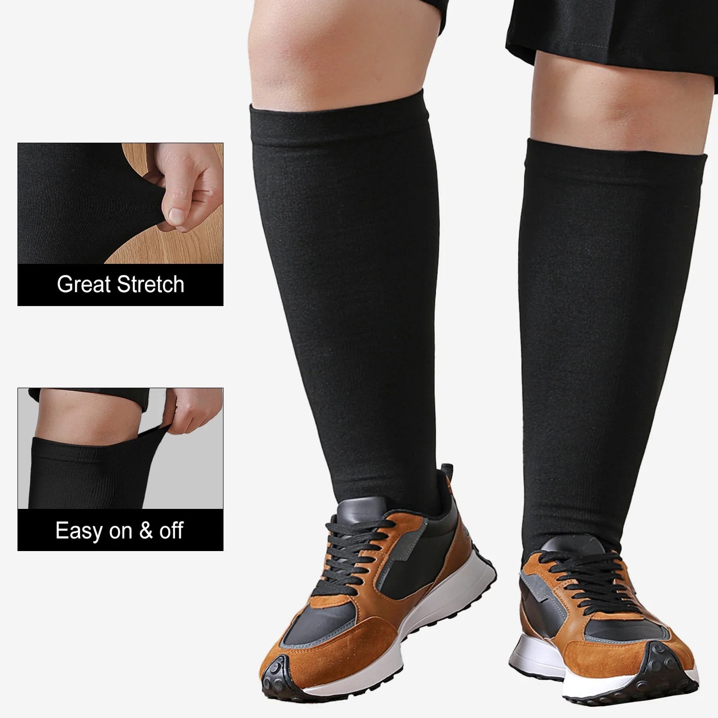Compression Socks for Women, 3 Pairs Medical Compression Socks, Circulation 20-30 Mmhg Light Knee High Stockings for Men and Women - Best Support for Running, Nursing,Black, 2XL