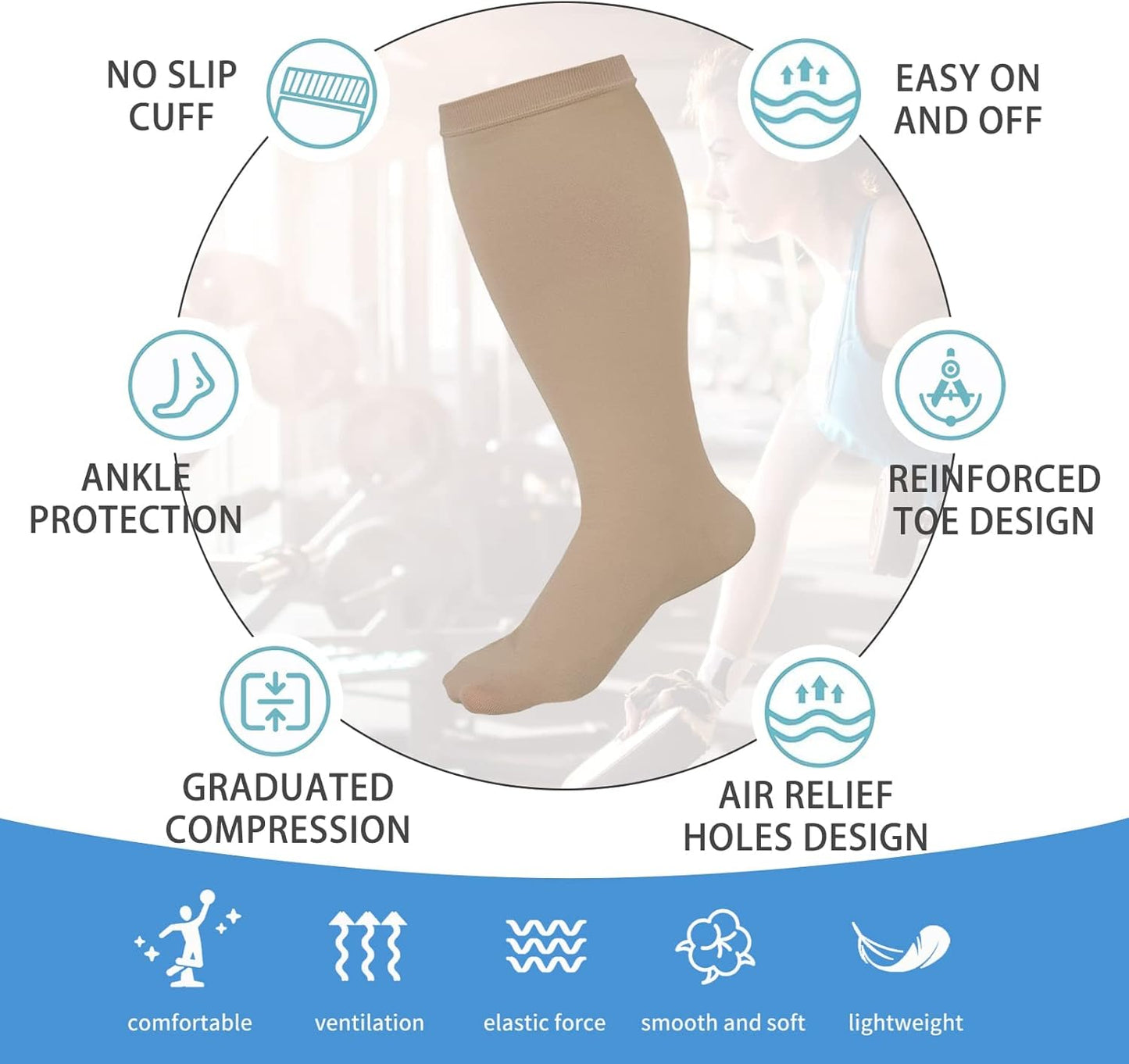 Extra Wide Calf Compression Socks for Women & Men, plus Size Compression Socks 20-30 Mmhg, Knee High Stockings to Prevent Swelling, Pain
