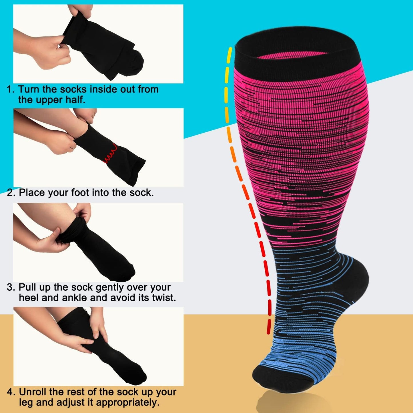 Plus Size Compression Socks for Women Men Wide Calf 15-20 Mmhg Extra Large for Circulation Support Recovery