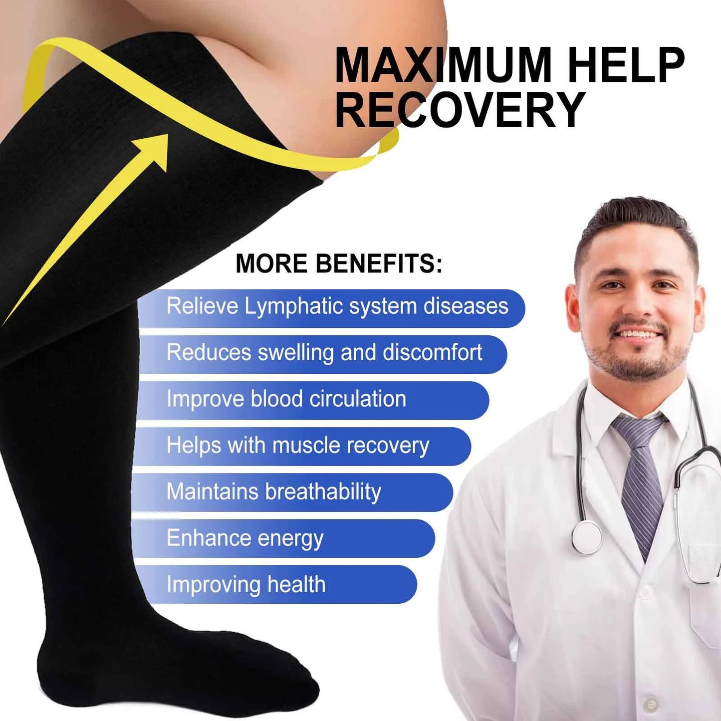 Compression Socks for Women, 3 Pairs Medical Compression Socks, Circulation 20-30 Mmhg Light Knee High Stockings for Men and Women - Best Support for Running, Nursing,Black, 2XL