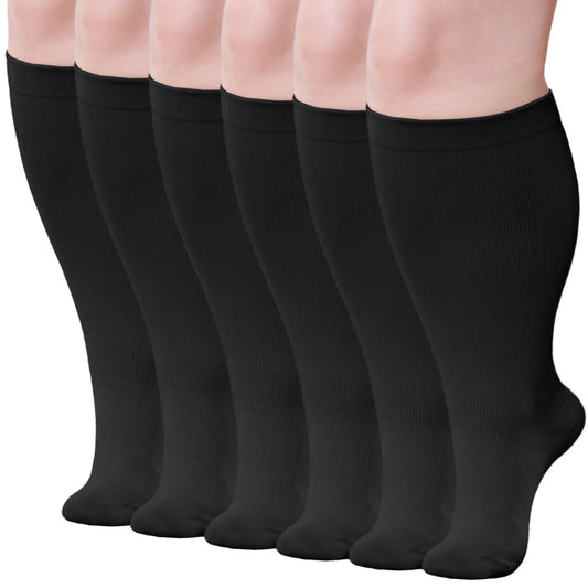Compression Socks for Women,  3 Pairs Medical Compression Socks, Circulation 20-30 Mmhg Light Knee High Stockings for Men and Women - Best Support for Running, Nursing,Black, 2XL