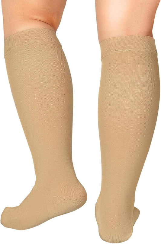 Extra Wide Calf Compression Socks for Women & Men, plus Size Compression Socks 20-30 Mmhg, Knee High Stockings to Prevent Swelling, Pain